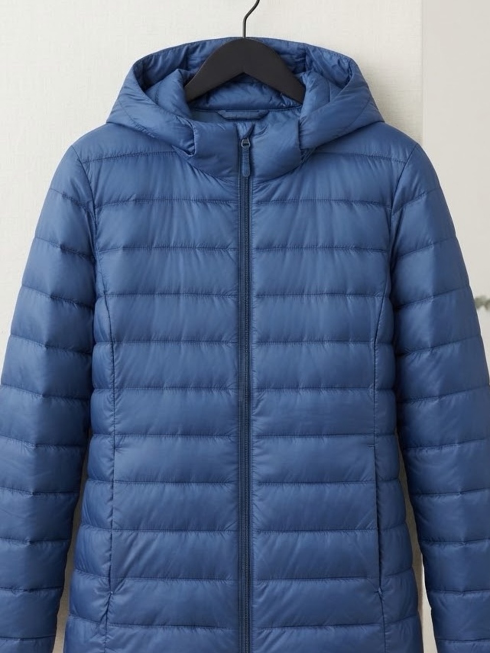 Women’s Blue Plus Size Puffer Jacket with Hood